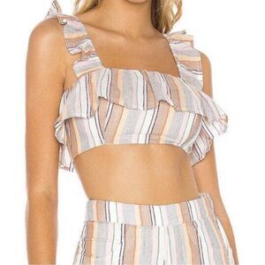 Tularosa Penelope Multi Striped‎ Printed Cropped Top Ruffle Beach S